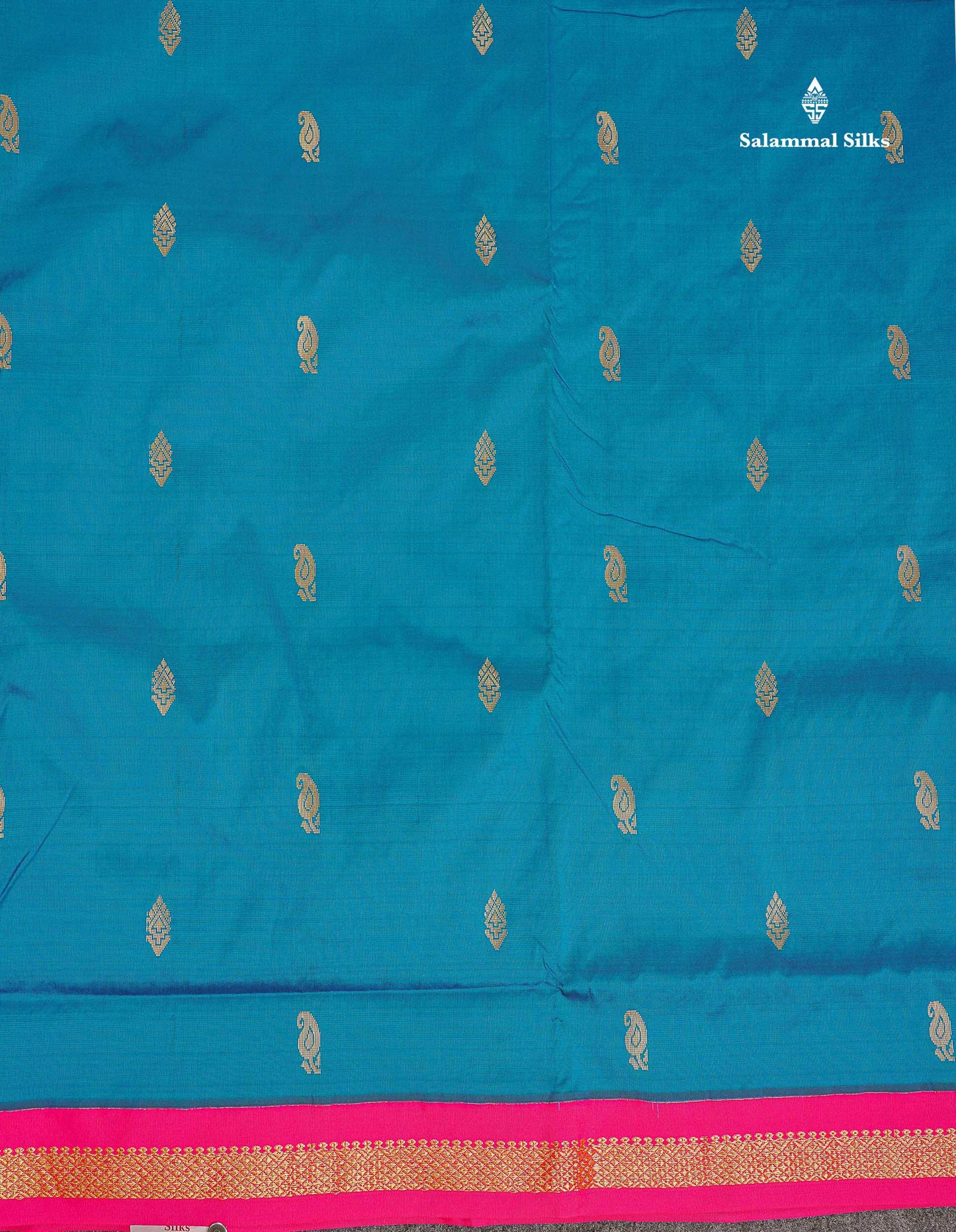 Semi Silk Saree - Peacock Blue Colour Body Zari Buttas With Contrast Pink Small Border | 10 Yards