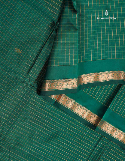 Semi Silk Saree - Olive Mustard Yellow Colour Body Small Checks With Butta & Traditional Small Border