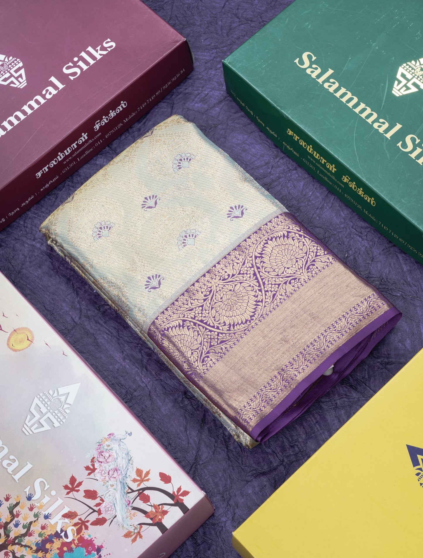 Beautiful Rexona Green Tissue Pure Kanjivaram Silk Saree With Contrast Violet Border