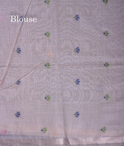 Beautiful Cream Sandal Thread Work Butta Muga Cotton Saree With Blouse