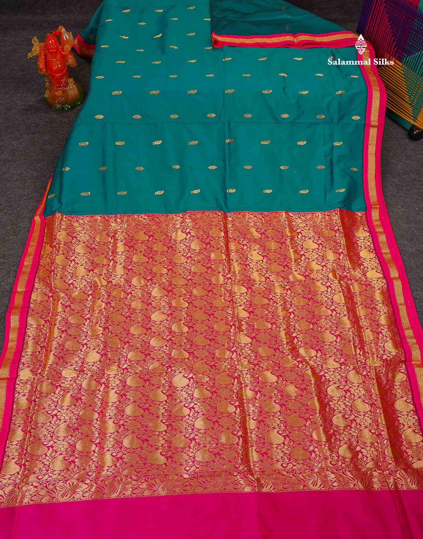 Semi Silk Saree - Ramar Blue Colour Body Zari Buttas With Contrast Pink Small Border | 10 Yards