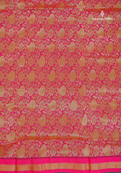 Semi Silk Saree - Ramar Blue Colour Body Zari Buttas With Contrast Pink Small Border | 10 Yards