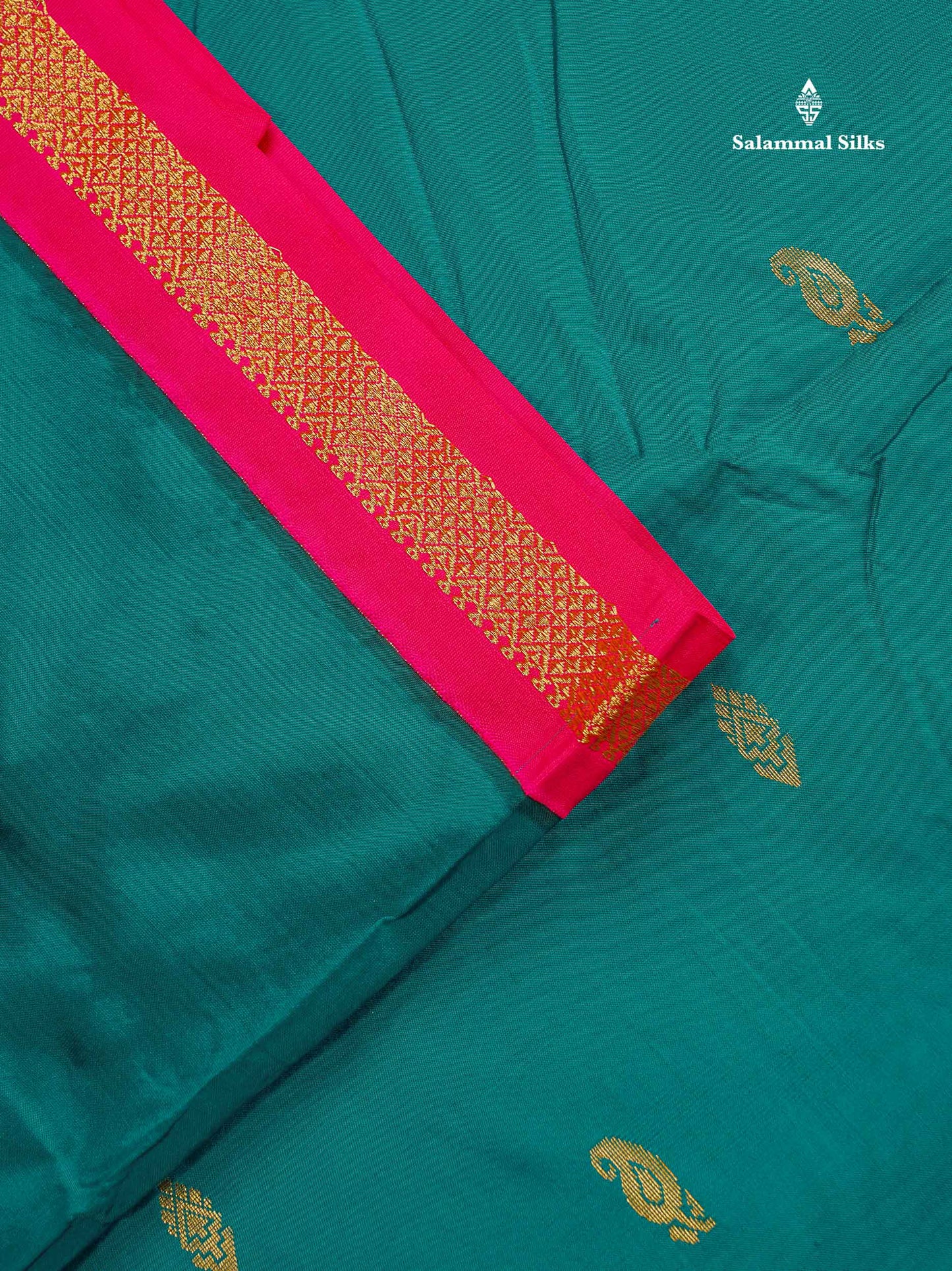 Semi Silk Saree - Ramar Blue Colour Body Zari Buttas With Contrast Pink Small Border | 10 Yards