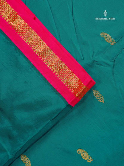 Semi Silk Saree - Ramar Blue Colour Body Zari Buttas With Contrast Pink Small Border | 10 Yards