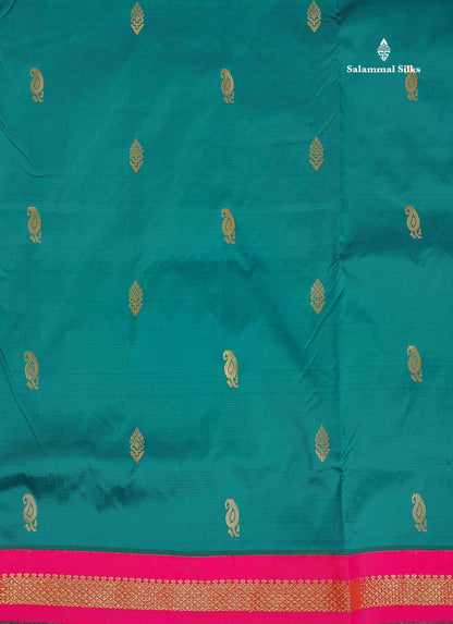 Semi Silk Saree - Ramar Blue Colour Body Zari Buttas With Contrast Pink Small Border | 10 Yards