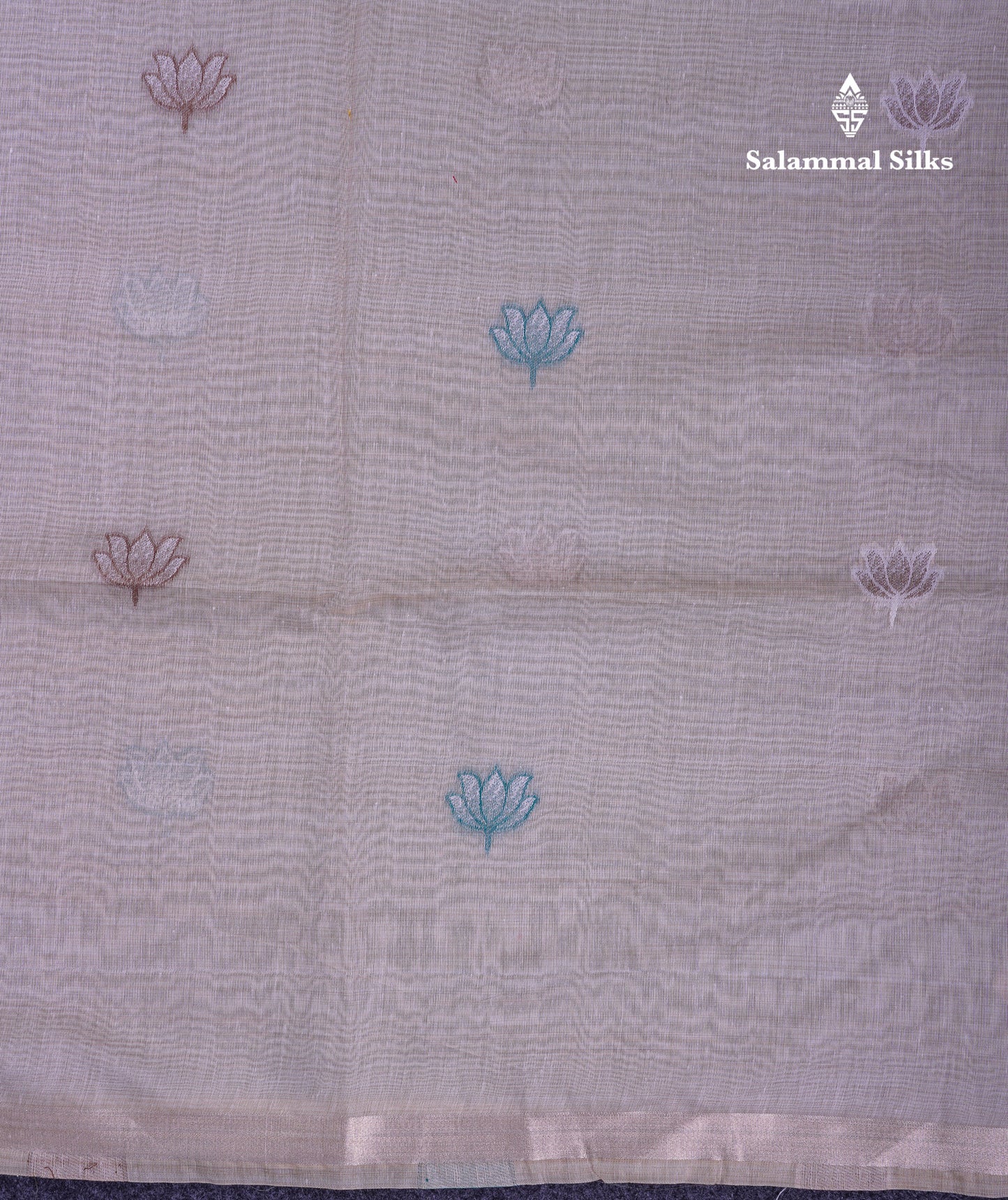 Beautiful Cream Sandal Thread Work Butta Muga Cotton Saree With Blouse