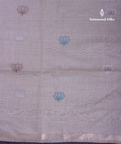 Beautiful Cream Sandal Thread Work Butta Muga Cotton Saree With Blouse