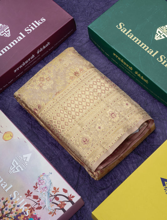 Beautiful Sandal Meenakari Work Bridal Pure Kanjivaram Silk Saree