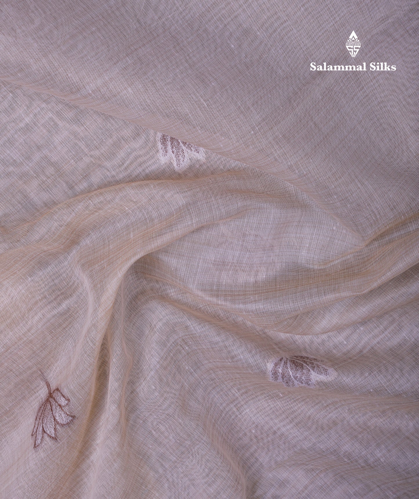 Beautiful Cream Sandal Thread Work Butta Muga Cotton Saree With Blouse