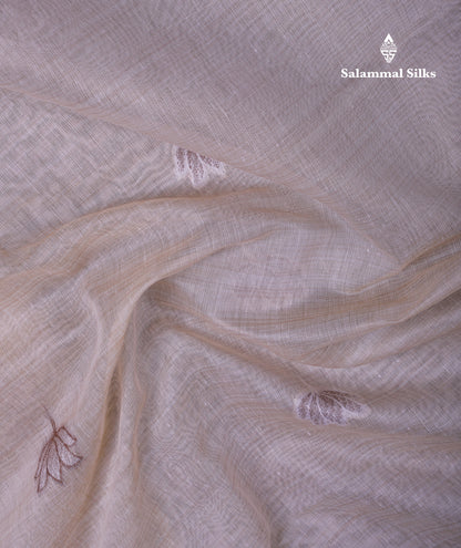 Beautiful Cream Sandal Thread Work Butta Muga Cotton Saree With Blouse