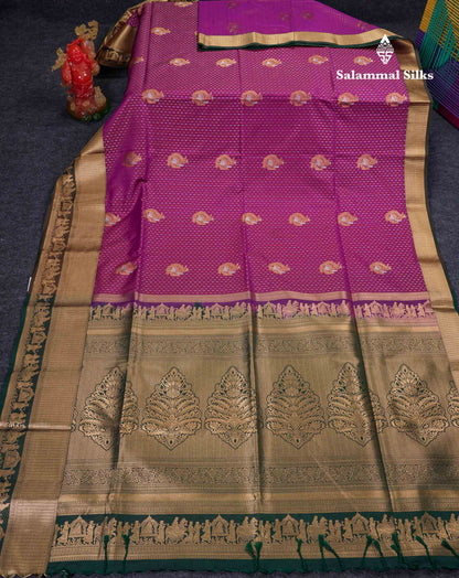Beautiful Maroon Silver & Gold Zari Semi Soft Silk Saree With Contrast Bottle Green Traditional Pallaku  Evening Morning Border