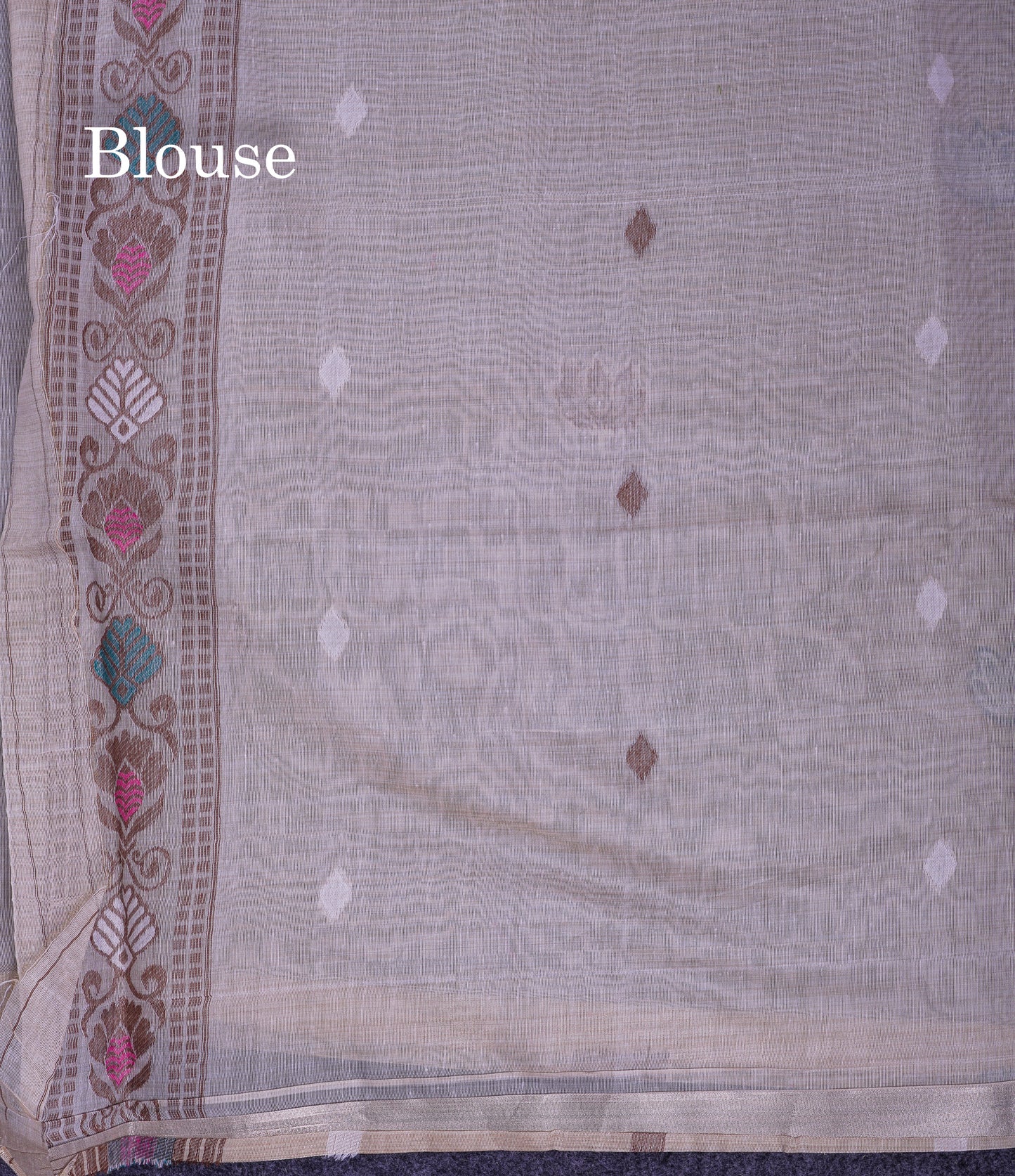 Beautiful Cream Sandal Thread Work Butta Muga Cotton Saree With Blouse