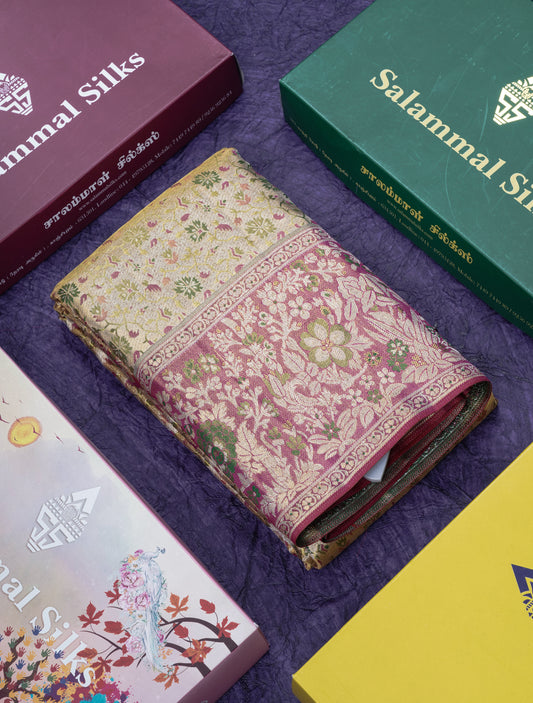 Beautiful Gold Tissue Meenakari Work Bridal Pure Kanjivaram Silk Saree With Contrast Pink Border