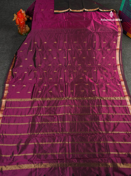 Semi Silk Saree - Magenta Colour Body Zari Butta With Traditional Small Border