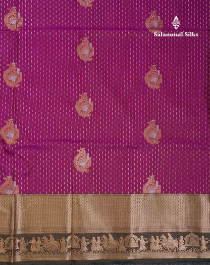 Beautiful Maroon Silver & Gold Zari Semi Soft Silk Saree With Contrast Bottle Green Traditional Pallaku  Evening Morning Border