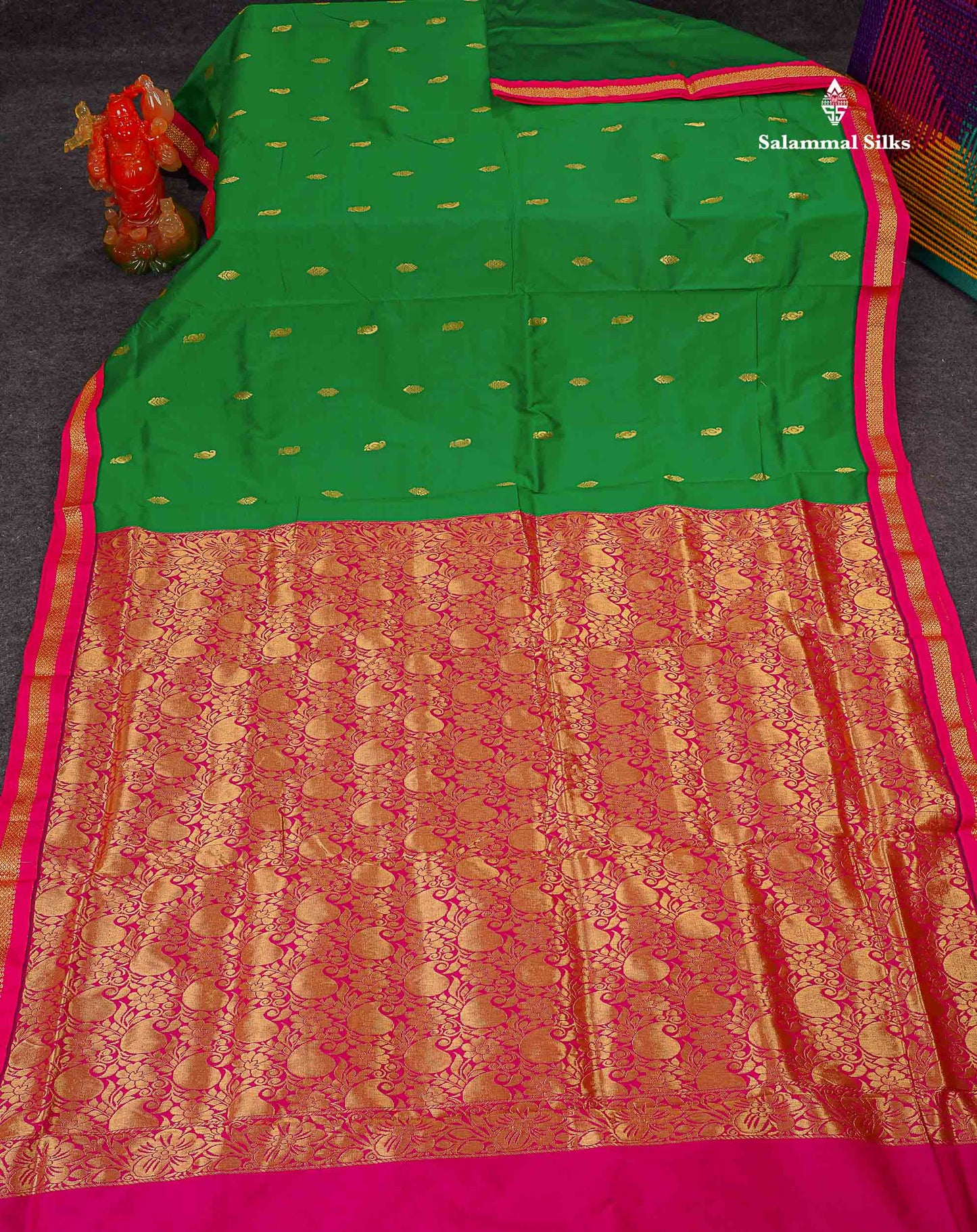 Semi Silk Saree - Ramar Blue Colour Body Zari Buttas With Contrast Pink Small Border | 10 Yards