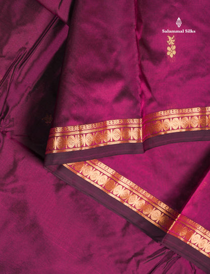 Semi Silk Saree - Magenta Colour Body Zari Butta With Traditional Small Border