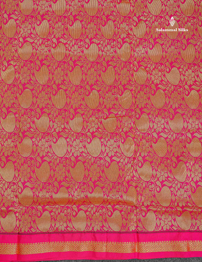 Semi Silk Saree - Ramar Blue Colour Body Zari Buttas With Contrast Pink Small Border | 10 Yards
