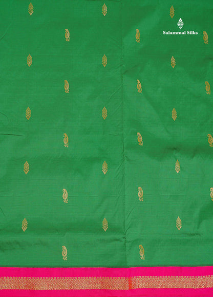 Semi Silk Saree - Ramar Blue Colour Body Zari Buttas With Contrast Pink Small Border | 10 Yards