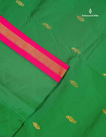 Semi Silk Saree - Ramar Blue Colour Body Zari Buttas With Contrast Pink Small Border | 10 Yards