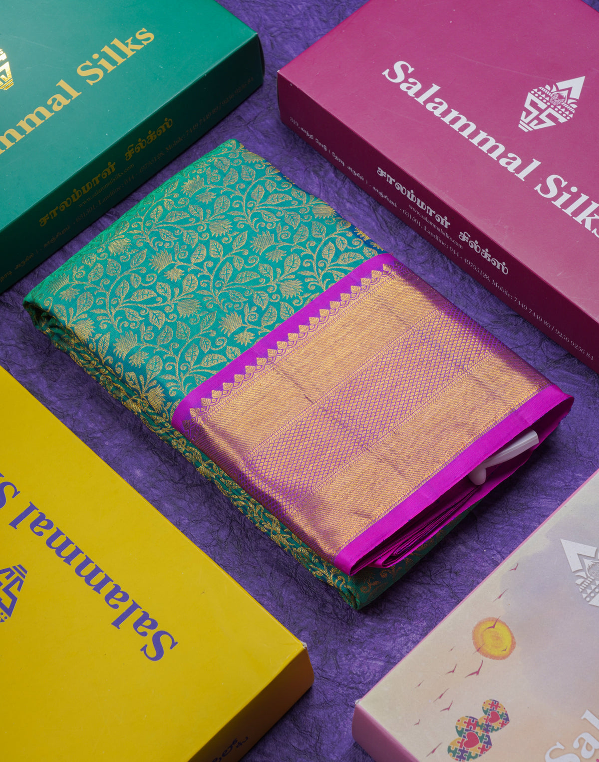 Peacock Green Wedding Pure Kanjivaram  Silk Saree With Magenta Magenta Border
