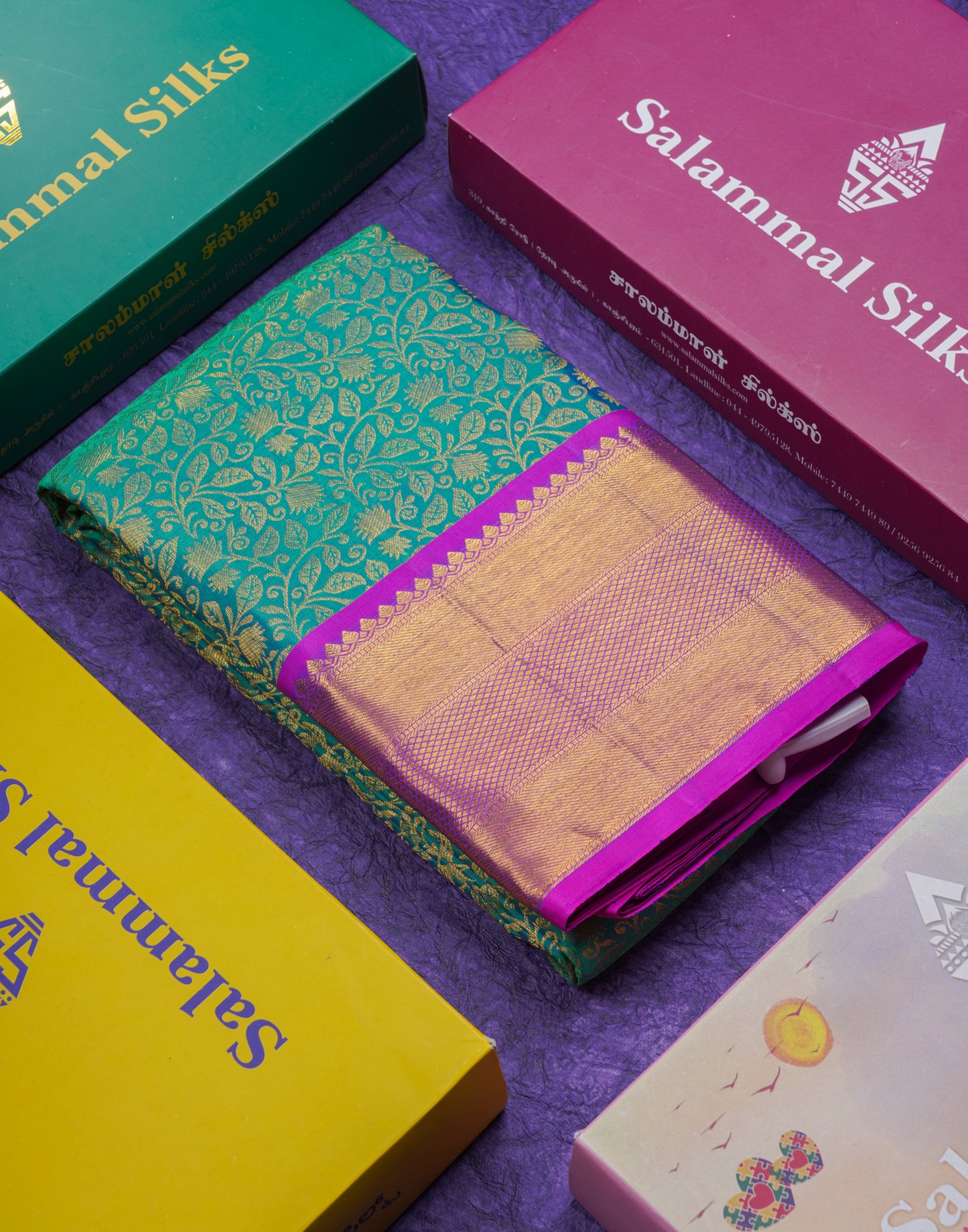 Peacock Green Wedding Pure Kanjivaram  Silk Saree With Magenta Magenta Border