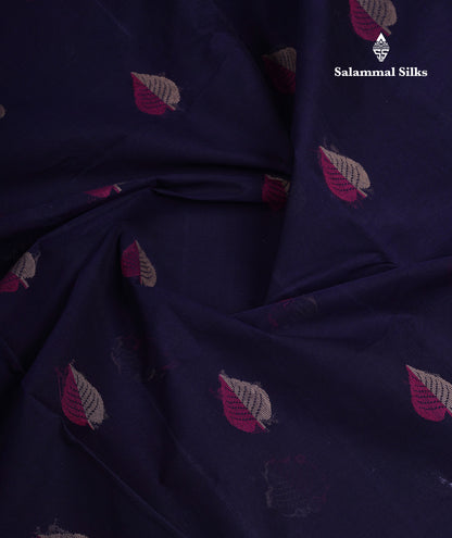 Beautiful Navy Blue Thread Work Butta Handloom Pure Cotton Saree With Contrast Parrot Green Blouse