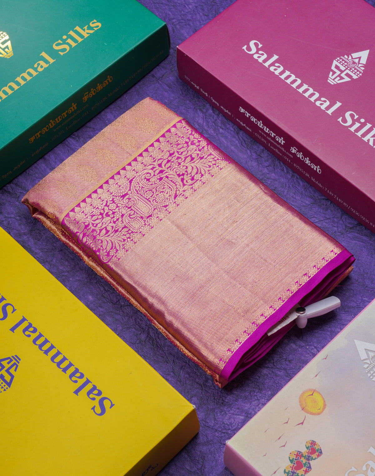 Pink Colour Pure Kanjivaram Silk Saree with Contrast Magenta Pink Border