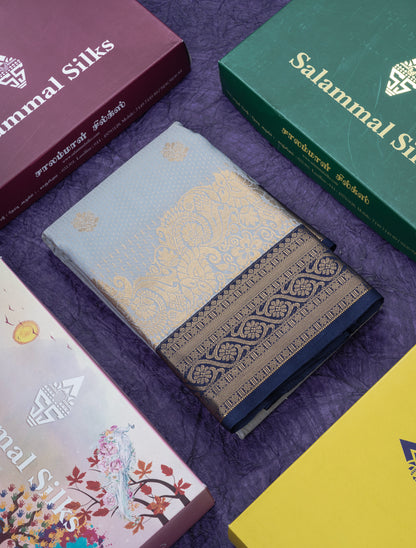 Purple Semi Silk Saree With Contrast Green Fancy Turning Border