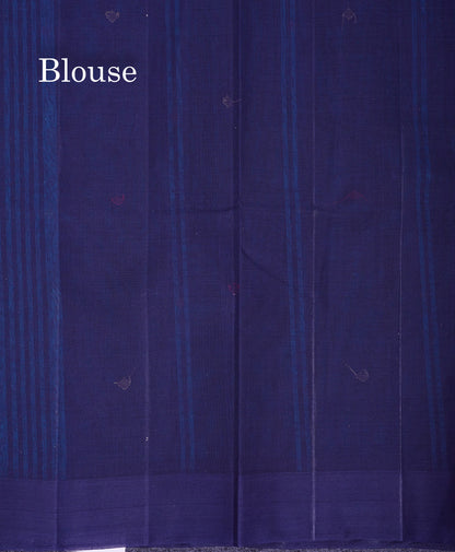 Beautiful Ramar Blue Thread Work Butta Handloom Pure Cotton Saree With Contrast Navy Blue Blouse