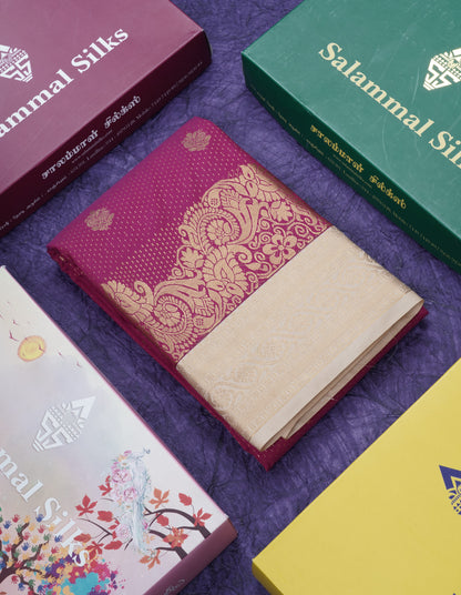 Navy Blue Semi Silk Saree With Contrast Magenta Pink Fancy Turning Border