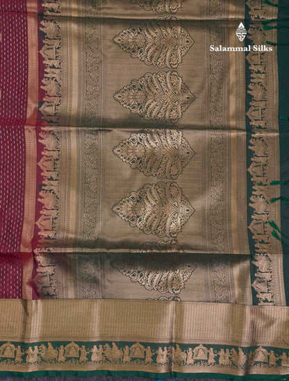 Beautiful Maroon Silver & Gold Zari Semi Soft Silk Saree With Contrast Bottle Green Traditional Pallaku  Evening Morning Border