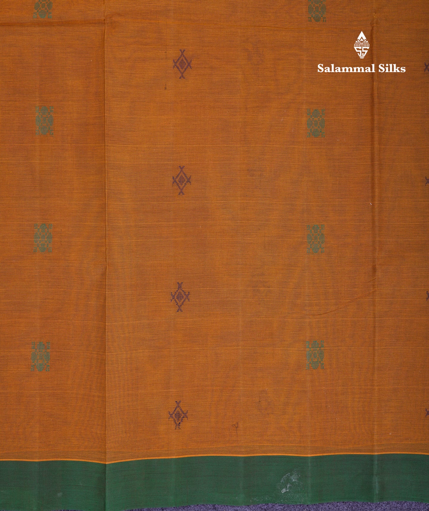 Beautiful Mustard Yellow Thread Work Butta Handloom Pure Cotton Saree With Contrast Saffire Green Blouse