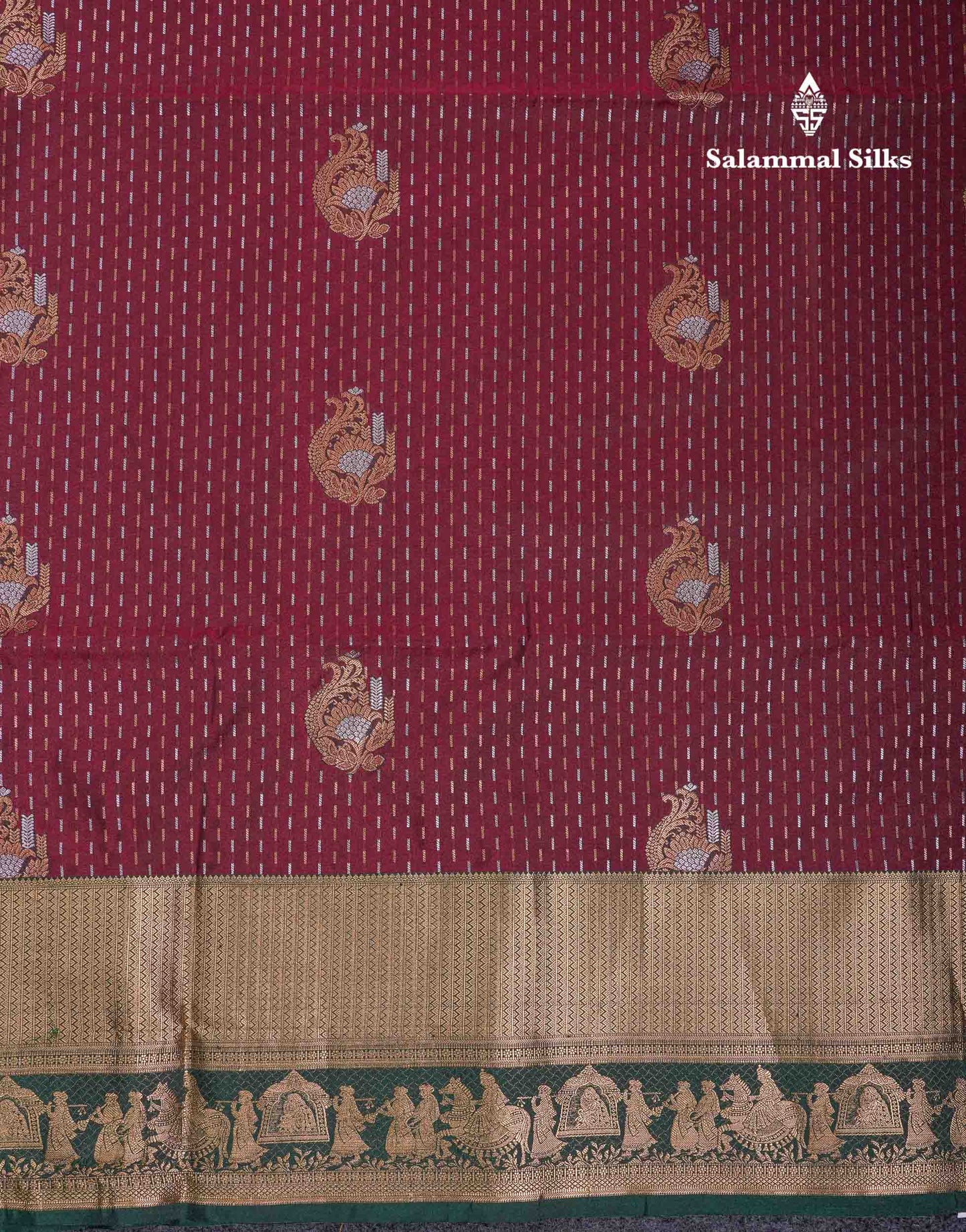 Beautiful Maroon Silver & Gold Zari Semi Soft Silk Saree With Contrast Bottle Green Traditional Pallaku  Evening Morning Border