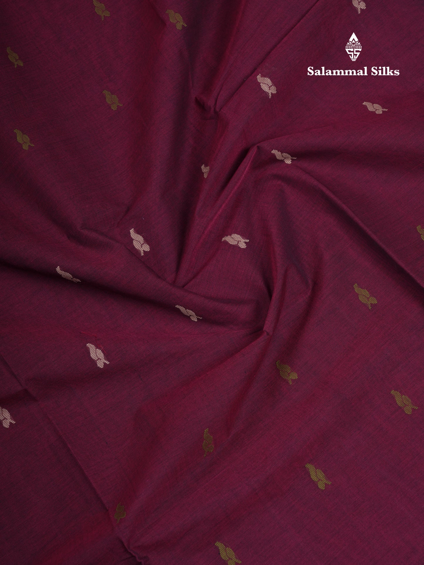 Beautiful Dark Maroon Thread Work Butta Handloom Pure Cotton Saree With Contrast Blueish Grey Blouse