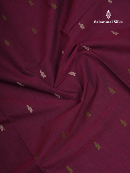 Beautiful Dark Maroon Thread Work Butta Handloom Pure Cotton Saree With Contrast Blueish Grey Blouse
