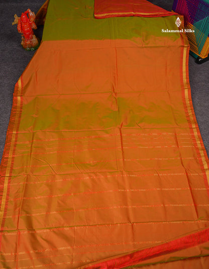Semi Silk Saree - Dual Tone Red Colour Body Plain With Small Border | 10.5 Yards