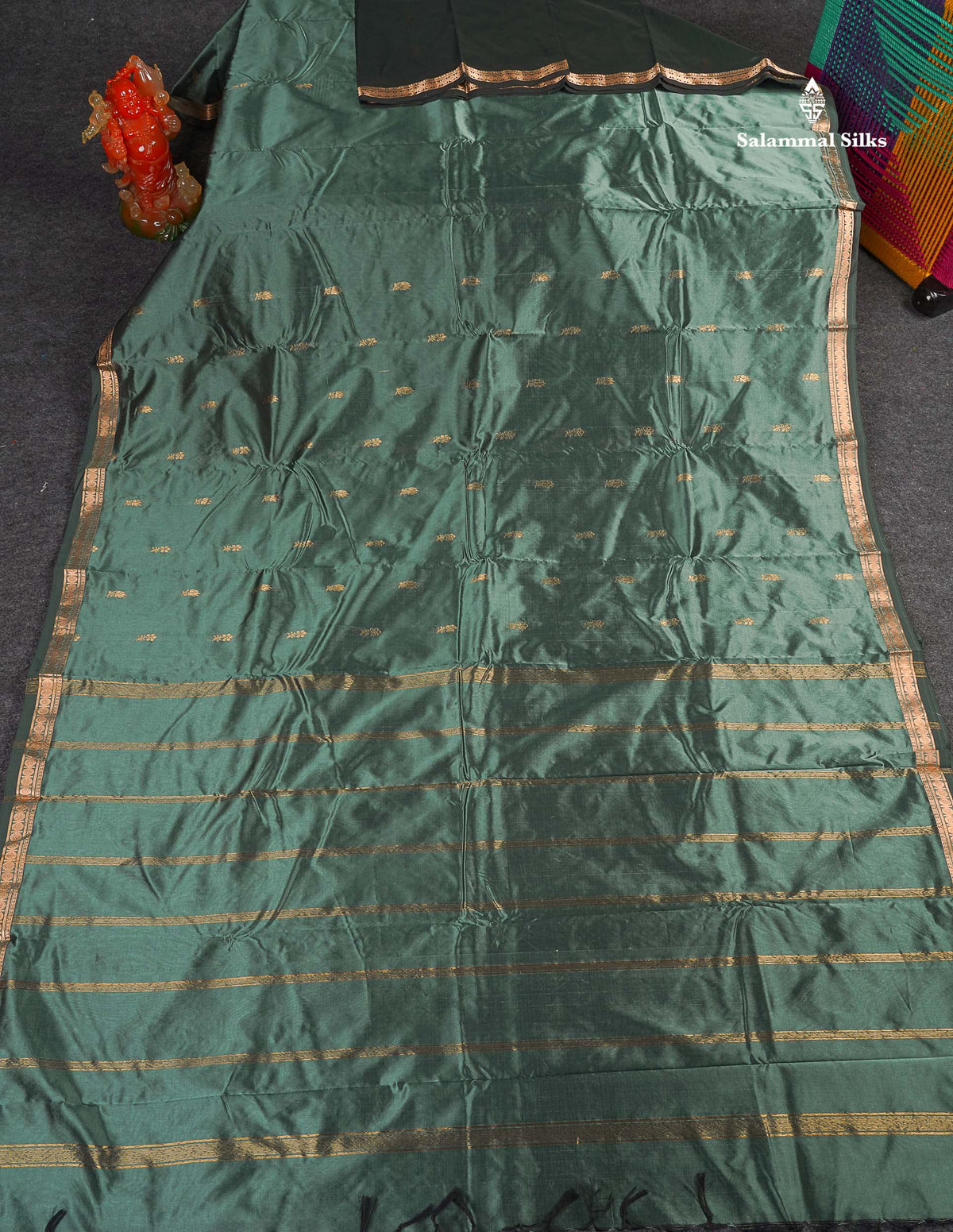 Semi Silk Saree - Sage Green Colour Body Zari Butta With Traditional Small Border