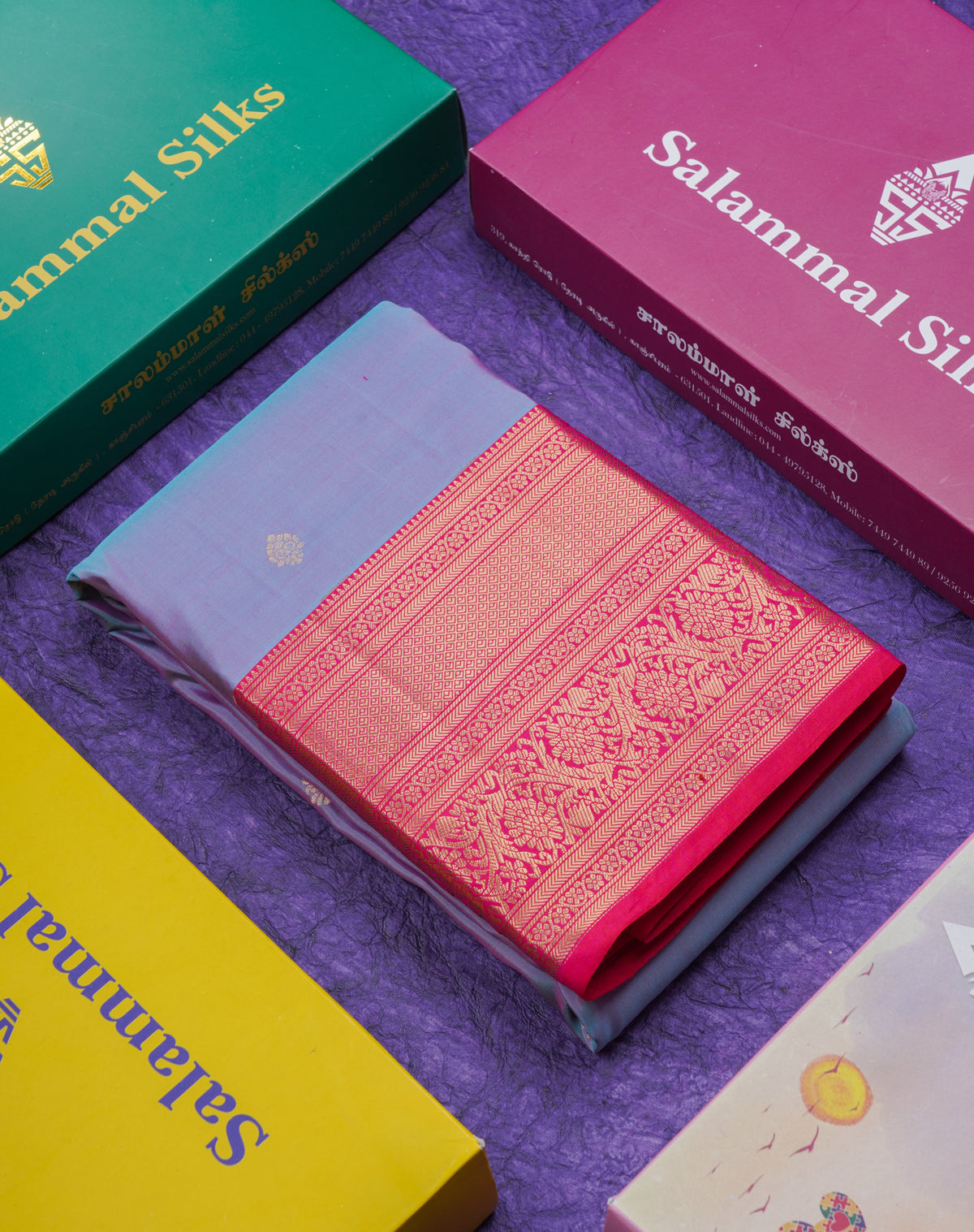 Beautiful Dual Tone Lavender Pure Kanjivaram Silk Saree With Contrast Pink Traditional Evening Morning Border