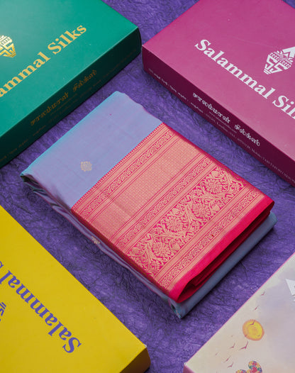 Beautiful Dual Tone Lavender Pure Kanjivaram Silk Saree With Contrast Pink Traditional Evening Morning Border