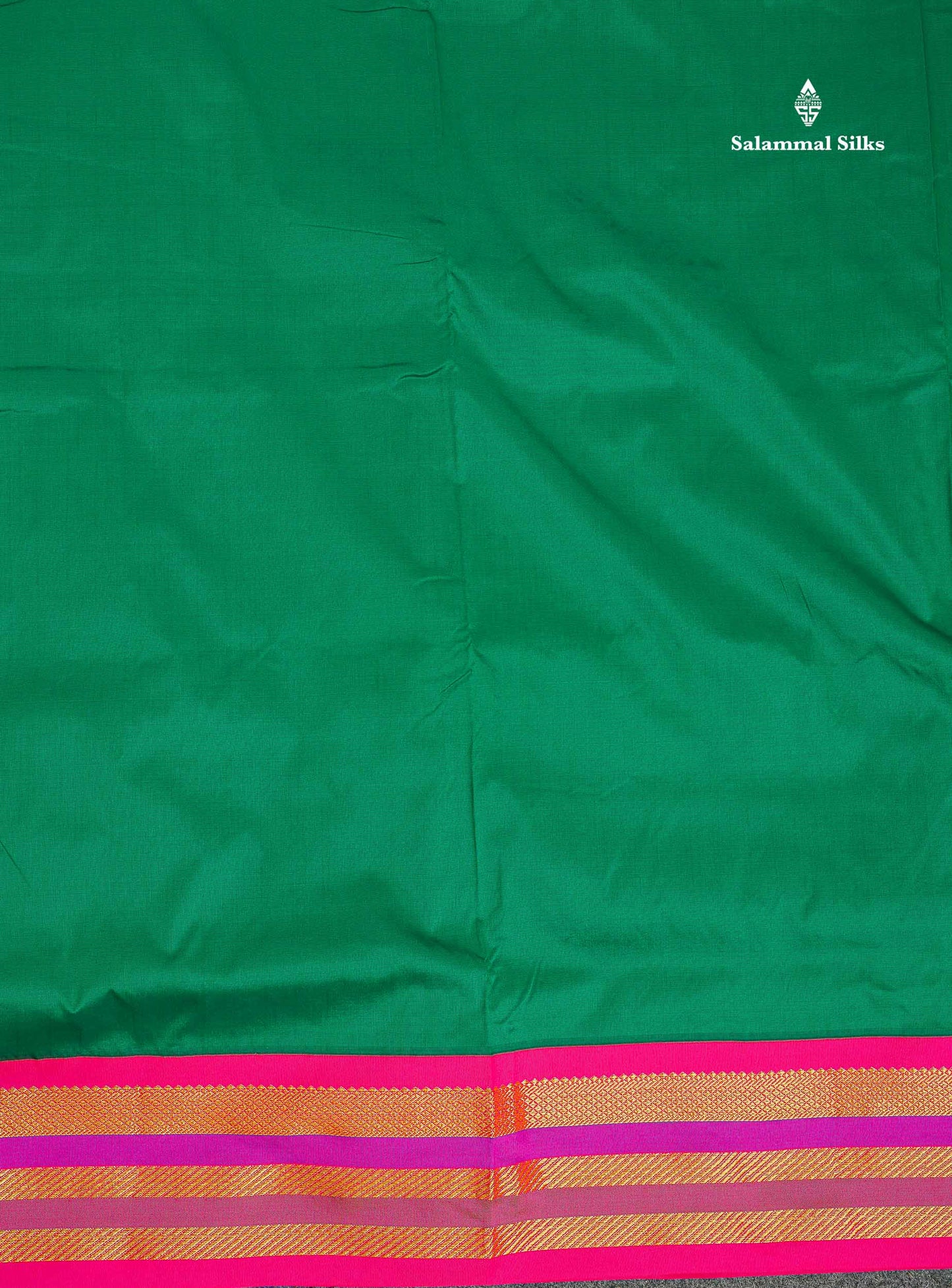 Semi Silk Saree - Chilly Red Colour Body Plain With Contrast Green Traditional Border | 10 Yards
