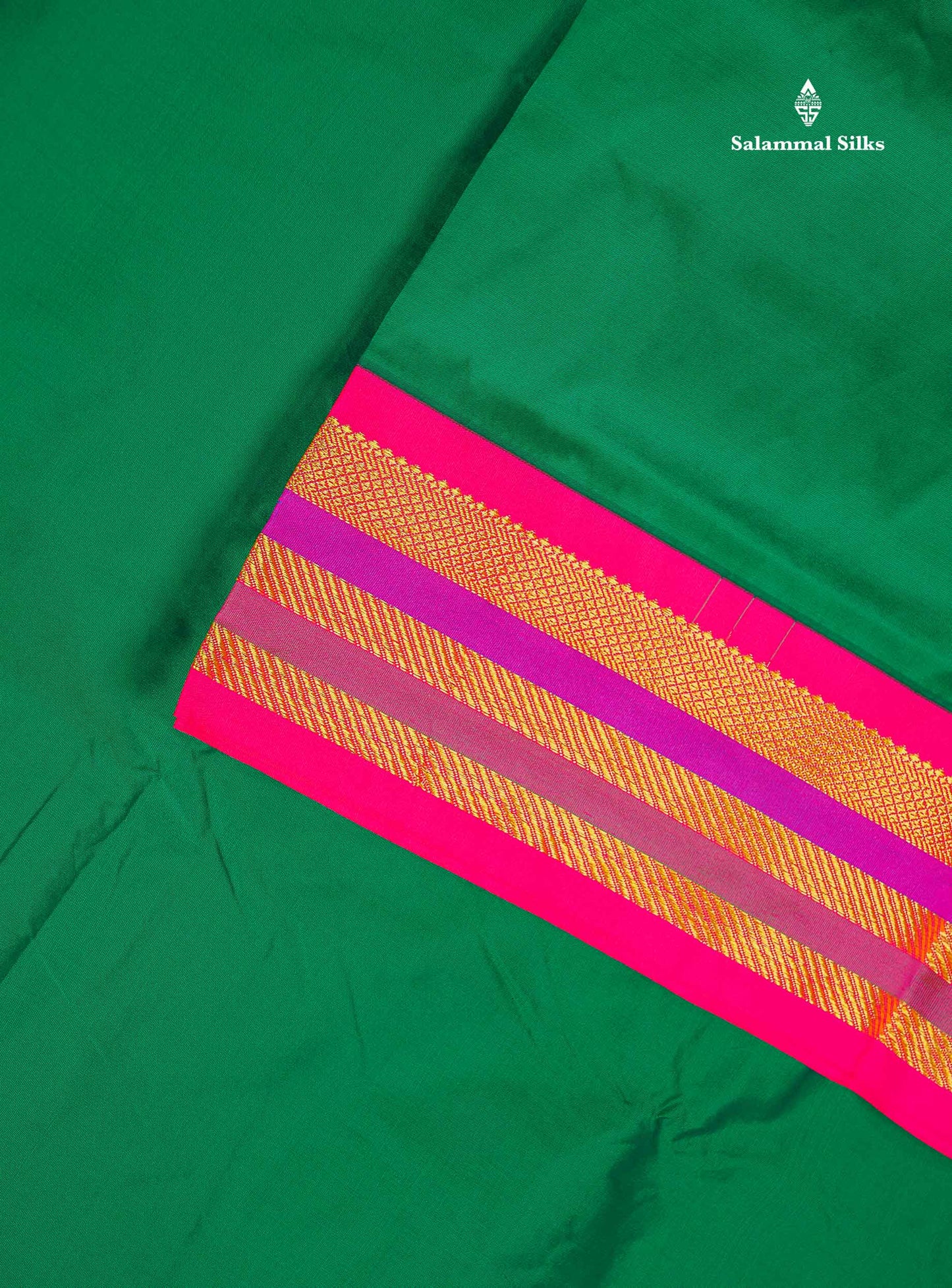 Semi Silk Saree - Chilly Red Colour Body Plain With Contrast Green Traditional Border | 10 Yards