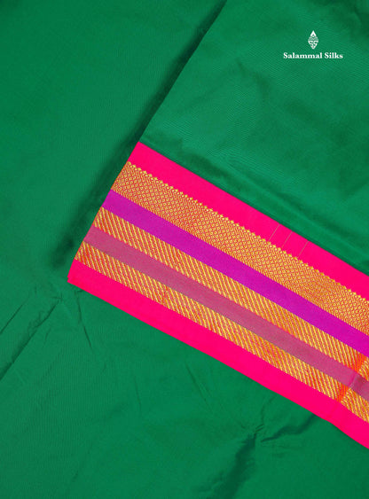 Semi Silk Saree - Chilly Red Colour Body Plain With Contrast Green Traditional Border | 10 Yards
