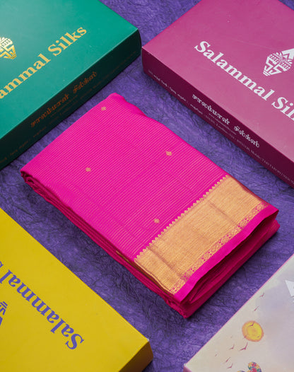 Magenta Pink Vaira Oosi With Butta Pure Kanjivaram Silk Saree With Traditional Border