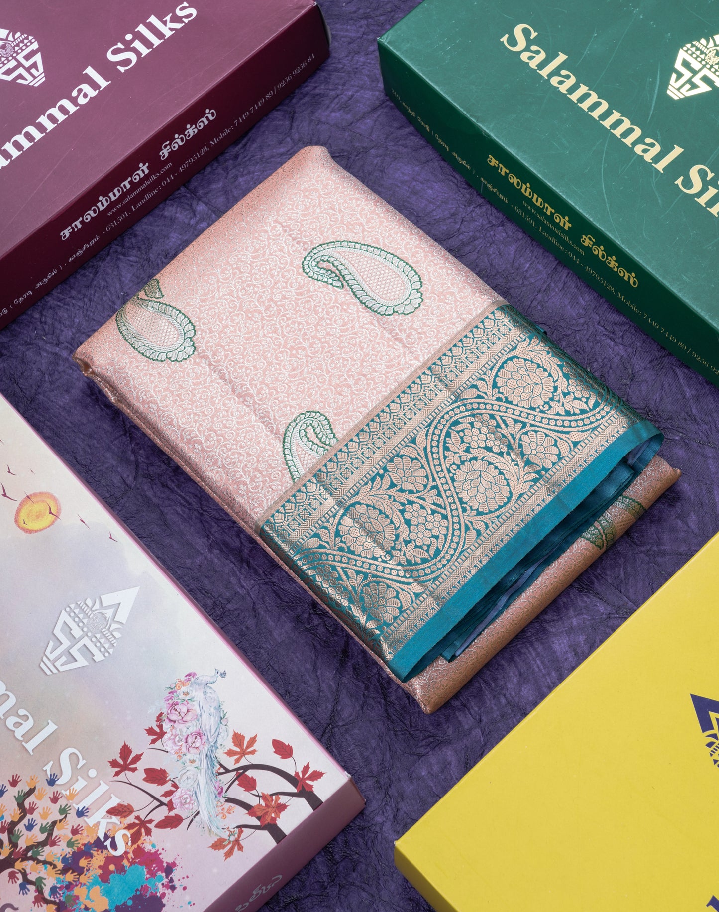 Light Green Tissue Bridal Semi Silk Saree With Contrast Magenta Border