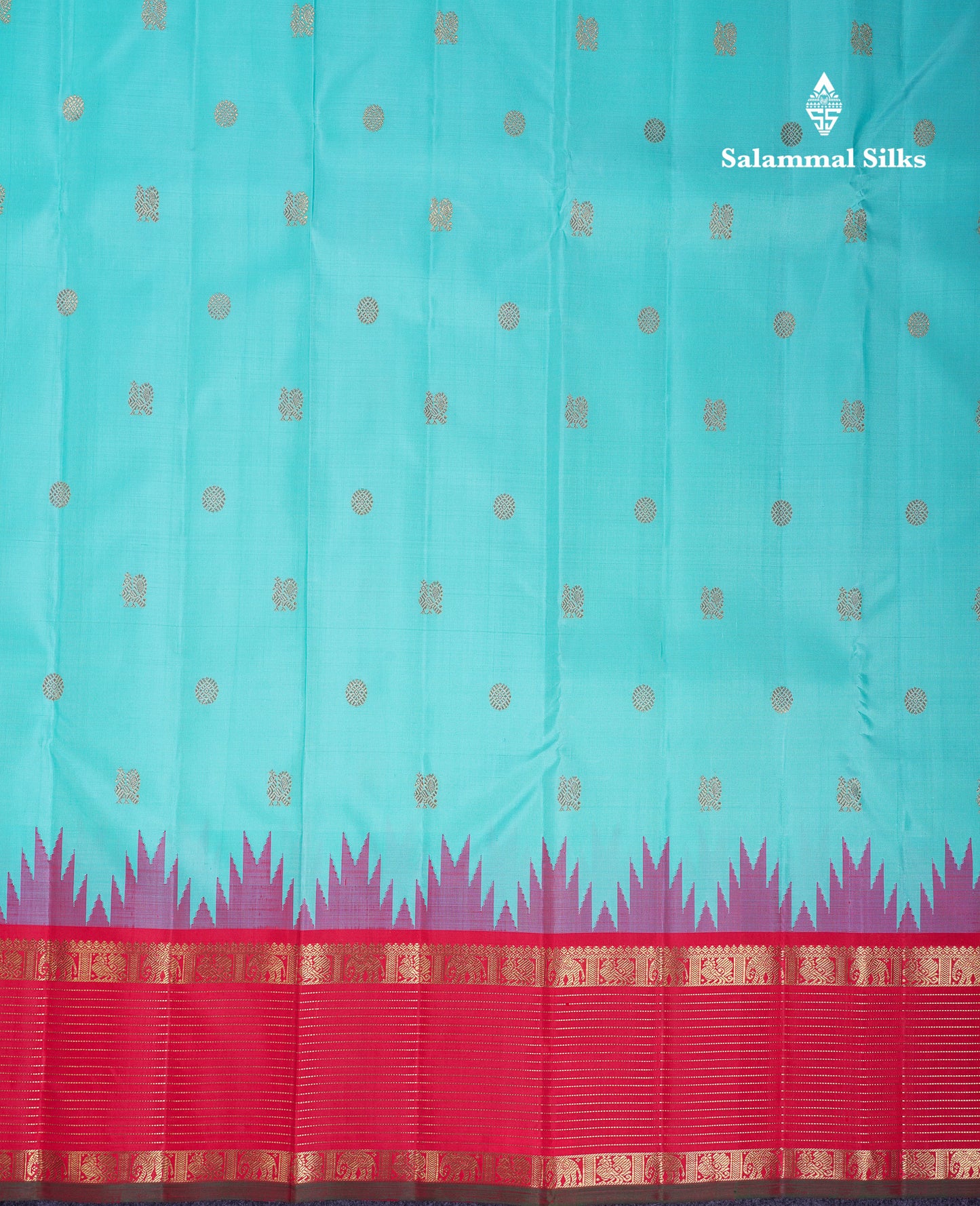 Beautiful Rexona Mayil & Chakaram Buttas Pure Kanjivaram Silk Saree Pure Zari with Contrast Chilly Red Traditional Temple Border