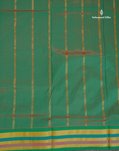 Semi Silk Saree - Chilly Red Colour Body Plain With Contrast Green Traditional Border | 10 Yards
