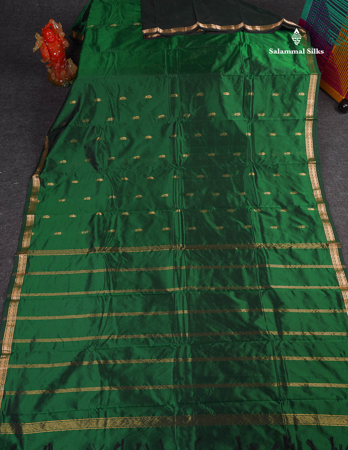 Semi Silk Saree - Green Colour Body Zari Butta With Traditional Small Border
