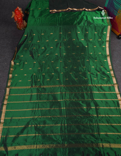 Semi Silk Saree - Green Colour Body Zari Butta With Traditional Small Border