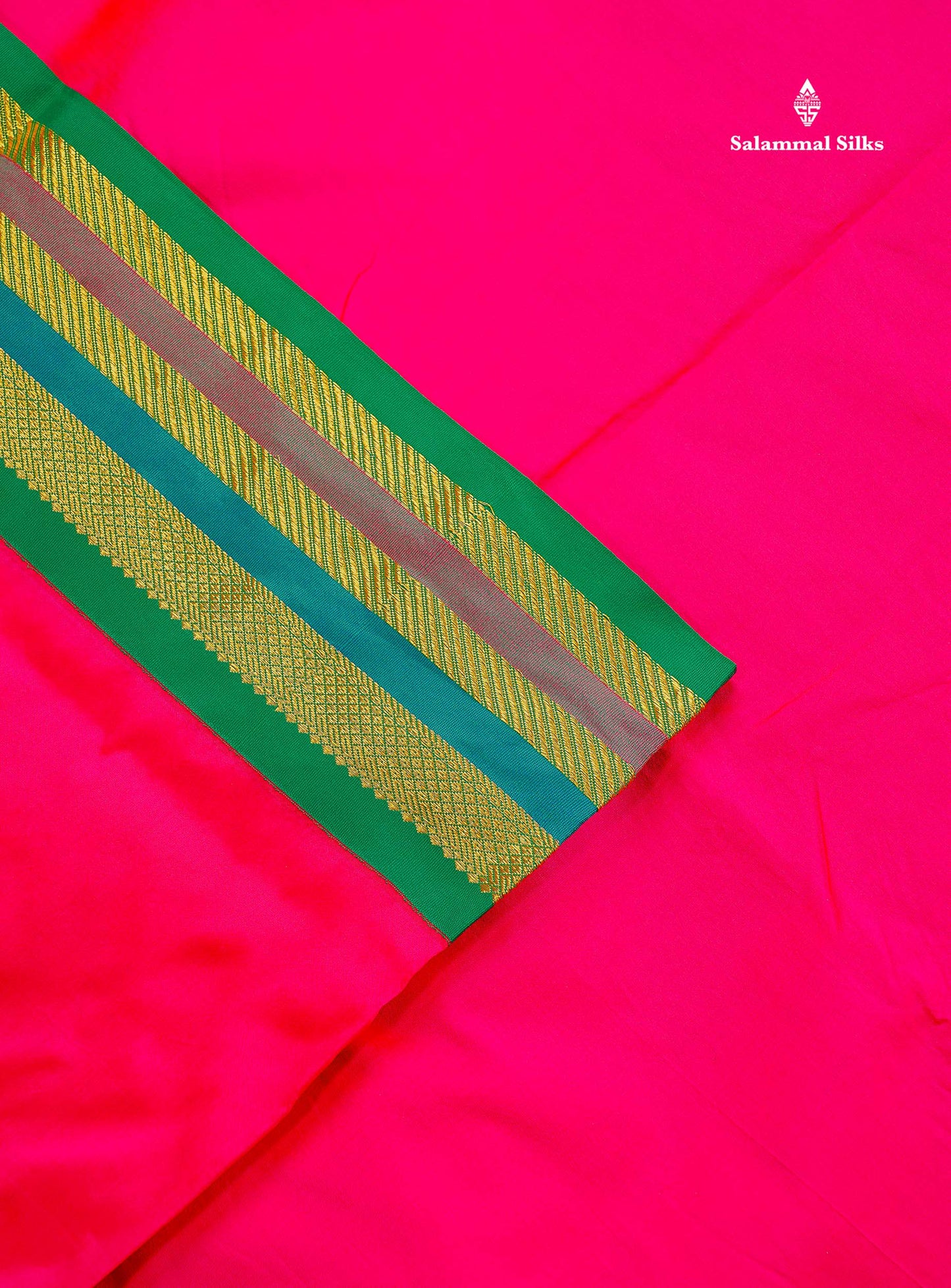 Semi Silk Saree - Chilly Red Colour Body Plain With Contrast Green Traditional Border | 10 Yards